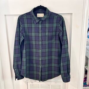 Trovata Robin Plaid Tartan Flannel Green and Blue women’s Buttondown Shirt
